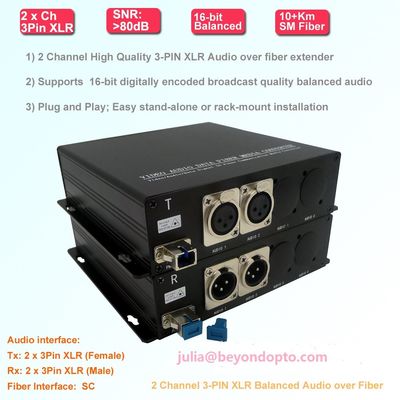 2 Weise 3 balancierte Pin XLR analoges Audio über Faser-Ergänzungs-Transceiver